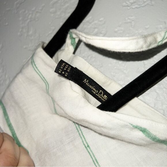 Massimo Dutti‎ White Green Stripe Linen Top Size 4 - Picture 7 of 8